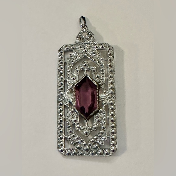 Vintage Art Deco Filigree Sterling Silver & Amethyst Pendant - Picture 6 of 16